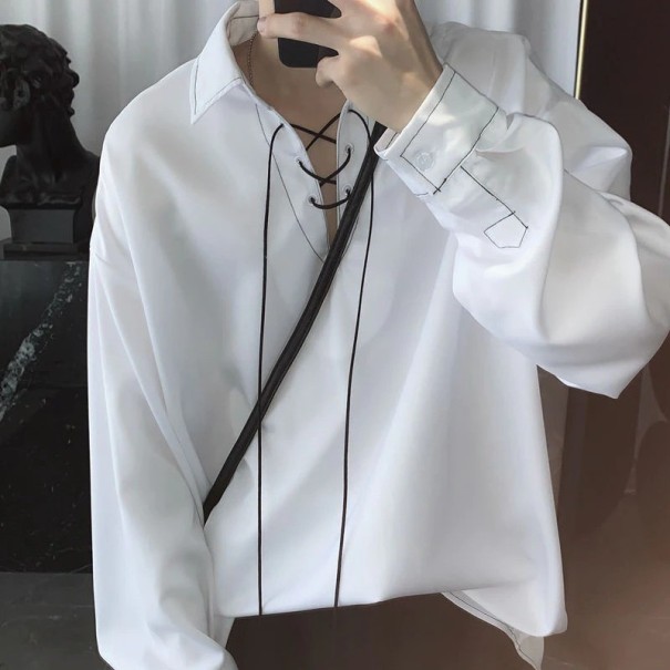 Chemise pour homme avec lacets F669 blanc XL