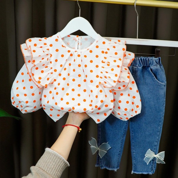 Chemisier et jeans pour filles L1143 orange 6-9 mois