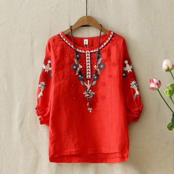 Chemisier Femme avec des Broderies rouge