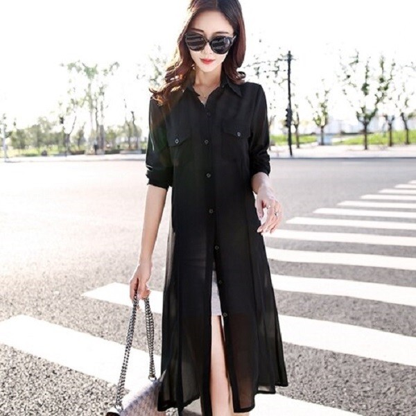 Chemisier long pour femme noir S