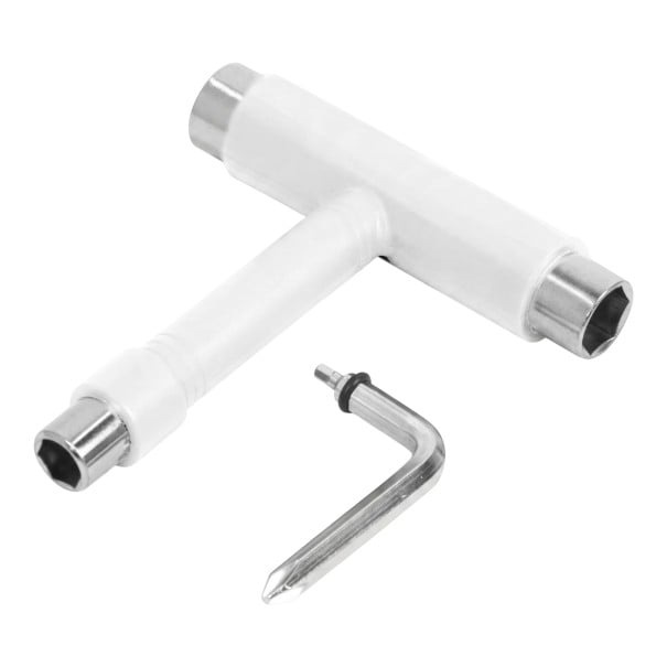 Chiave per skateboard a forma di T Strumento multifunzionale con chiave a brugola e chiavi a bussola Per dadi delle ruote, kingpin e viti bianco