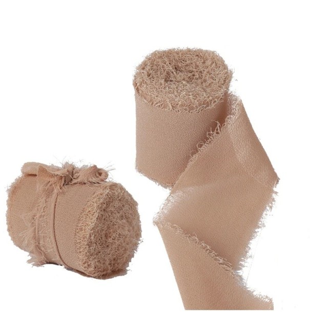 Chiffon lint gerafeld 4 cm x 5 m Trouwlint voor cadeaus Vintage decoraties Handgemaakt fijn stoffen lint Creatieve knutselwerkjes bruin