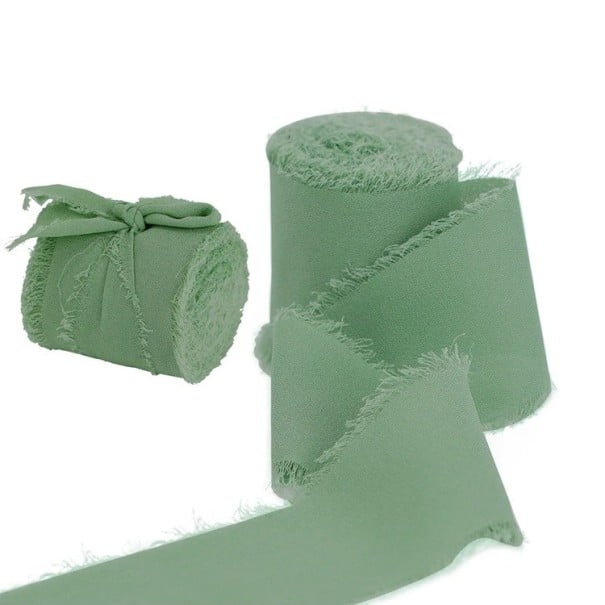 Chiffon lint gerafeld 4 cm x 5 m Trouwlint voor cadeaus Vintage decoraties Handgemaakt fijn stoffen lint Creatieve knutselwerkjes groen