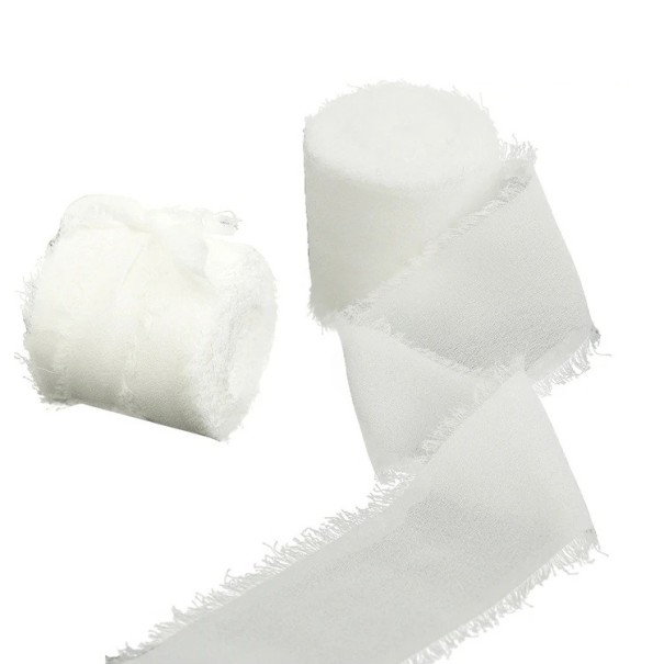 Chiffon lint gerafeld 4 cm x 5 m Trouwlint voor cadeaus Vintage decoraties Handgemaakt fijn stoffen lint Creatieve knutselwerkjes wit