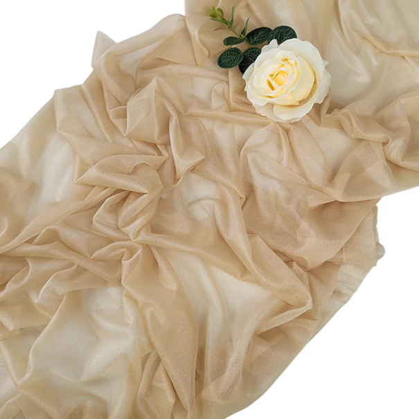 Chiffon Tischläufer 30x300 cm Transparenter Polyesterstoff Dekoration für Hochzeiten Boho-Stil Geburtstagsfeiern Hochzeitsbogen Hängedekoration Champagne Gold
