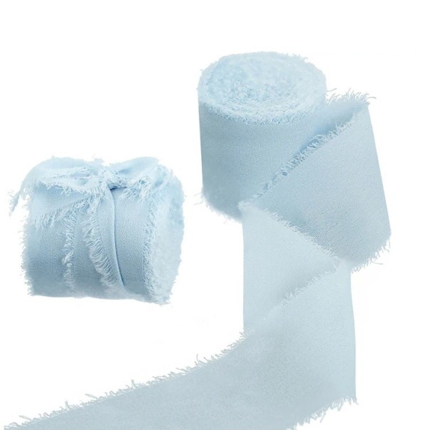 Chiffonband ausgefranst 4cm x 5m Hochzeitsband für Geschenke Vintage Dekorationen Handgefertigtes feines Stoffband Kreatives Basteln hellblau