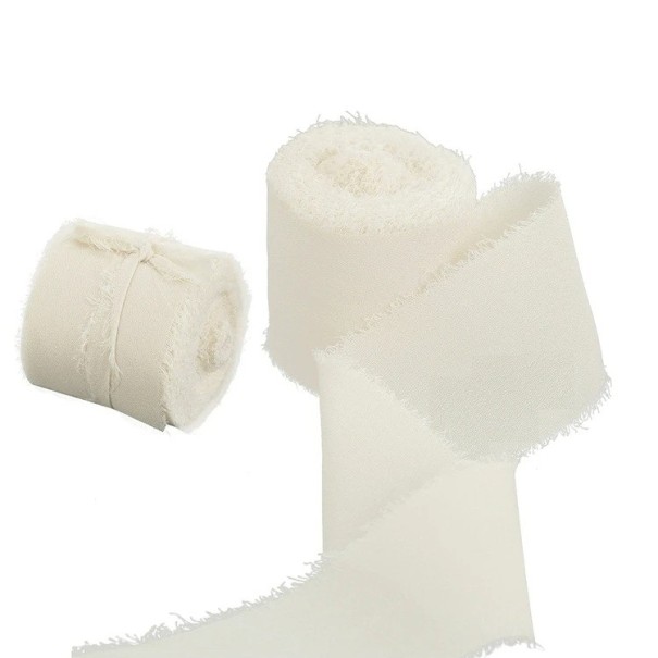 Chiffonbånd Flosset 4 cm x 5 m Bryllupsbånd til gaver Vintage dekorationer Håndlavet fint stofbånd Kreativt håndværk cremefarvet