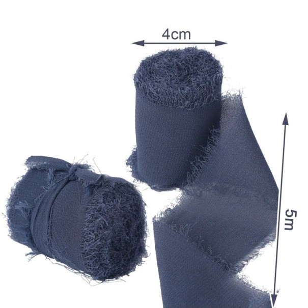 Chiffonbånd Flosset 4 cm x 5 m Bryllupsbånd til gaver Vintage dekorationer Håndlavet fint stofbånd Kreativt håndværk mørkeblå