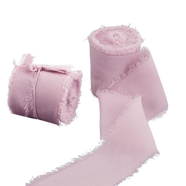 Chiffonbånd Flosset 4 cm x 5 m Bryllupsbånd til gaver Vintage dekorationer Håndlavet fint stofbånd Kreativt håndværk rosa