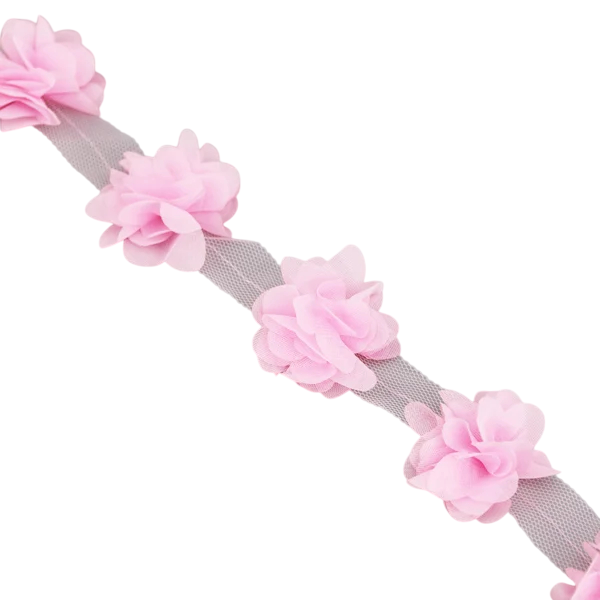 Chiffonband mit Blütenblättern 5 cm 60 Stk. Blumen Dekoratives Blumenband zum Nähen zur Verschönerung von Kleidung Hochzeitsdekoration hellrosa
