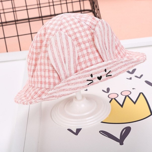 Children's Checked Hat with Ears pink