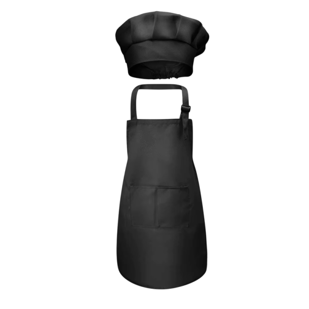Children's Chef Apron 53 x 43 cm with Cap Cooking Apron for Children Aged 3–6 Years Boys Girls Costume Role Play Children's Cooking black