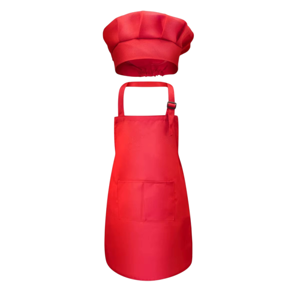 Children's Chef Apron 53 x 43 cm with Cap Cooking Apron for Children Aged 3–6 Years Boys Girls Costume Role Play Children's Cooking red
