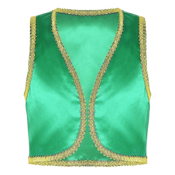 Children's Costume of an Arabian Prince Golden Denim Vest for Boys Open Vest with Gold Trim Cosplay Party and Halloween Costume Made of Polyester green 8