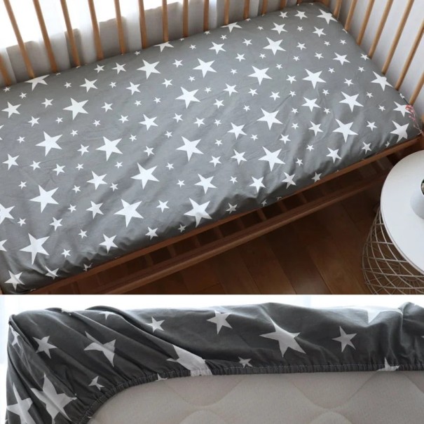 Children's Cot Sheet 130 x 70 cm Cotton Fitted Sheet with Elastic Edging Breathable Sheet with Stars 1