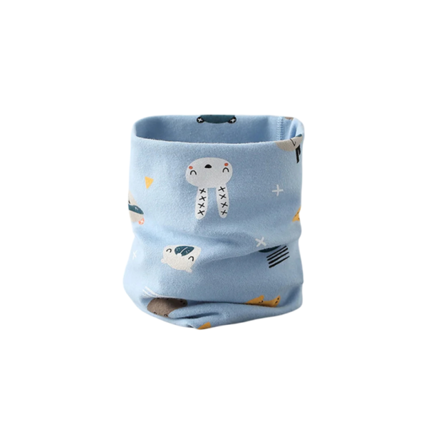 Children's Cotton Scarf 46 x 21 cm Blue Collar with Animals Soft Warm Accessory for Boys Comfortable Winter Scarf Made of Fine Cotton with Cute Motif 1