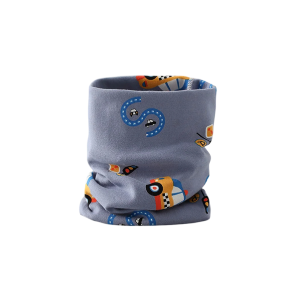 Children's Cotton Scarf 46 x 21 cm Blue Collar with Cars Soft Warm Accessory for Boys Comfortable Winter Scarf Made of Fine Cotton with a Cheerful Design 1