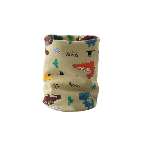Children's Cotton Scarf 46 x 21 cm Green Collar with Dinosaurs Soft Warm Winter Accessory for Boys Comfortable Scarf Made of Fine Cotton with Playful Design 1