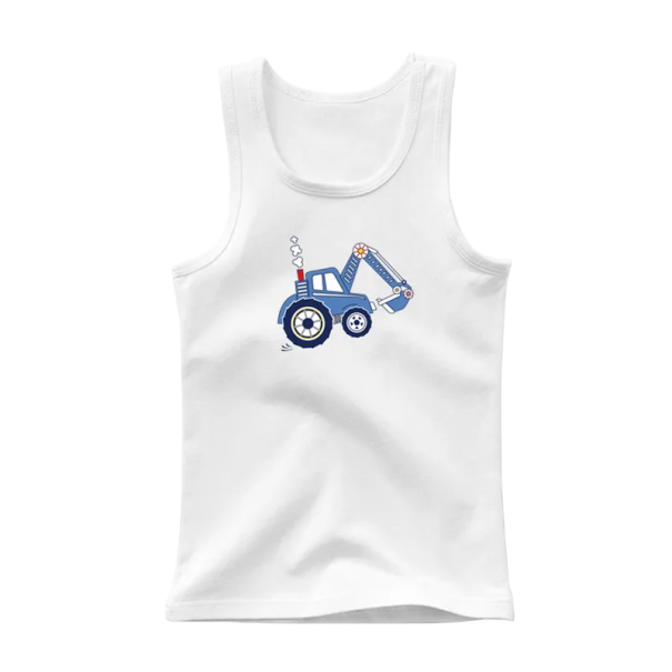 Children's Cotton Tank Top with Tractor Print Summer Top for Boys and Girls Plain Sleeveless T-shirt with O Neck white 3