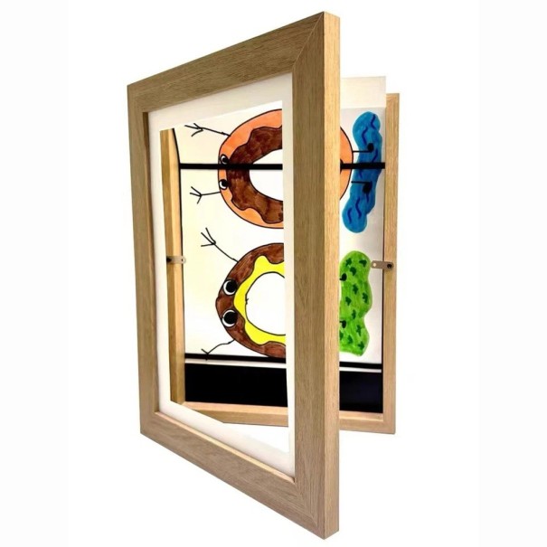 Children's Frame with Magnetic Opening 21x30 cm Frame for Drawings and Pictures Exchangeable Wooden Frame with Acrylic for Children's Posters and Photos brown