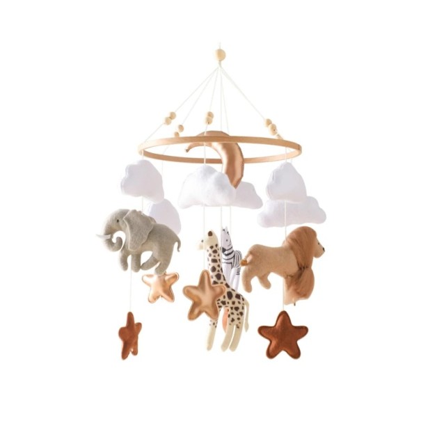 Children's Hanging Mobile for Suspension Above the Crib, Safari Animal Theme, for Soothing, Ideal for Baby Sleep 1