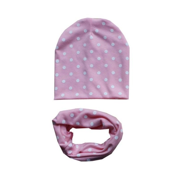 Children's Hat and Neck Warmer Set with Dots light pink