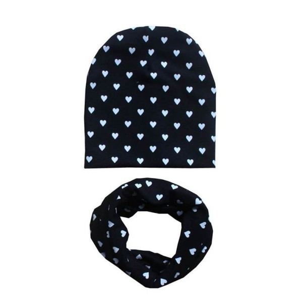 Children's Hat and Neck Warmer Set with Hearts black