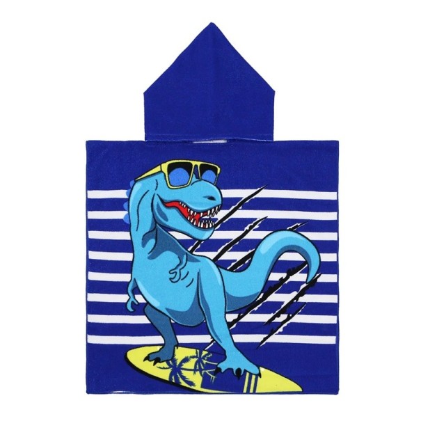 Children's Hooded Bathrobe 60 x 120 cm For Height 80 - 130 cm Unisex Blue Children's Bathrobe with Dinosaur Design and Glasses 1