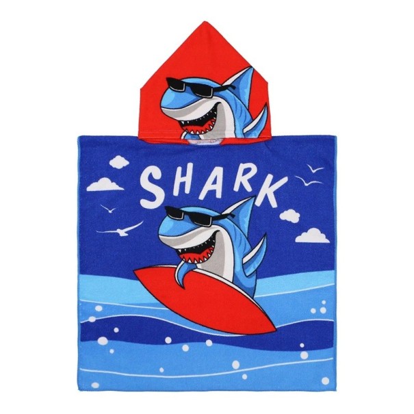 Children's Hooded Bathrobe 60 x 120 cm For Height 80 - 130 cm Unisex Blue Children's Bathrobe with Shark and Sunglasses 1
