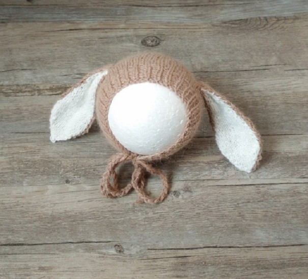 Children's Knitted Hat with Ears light brown