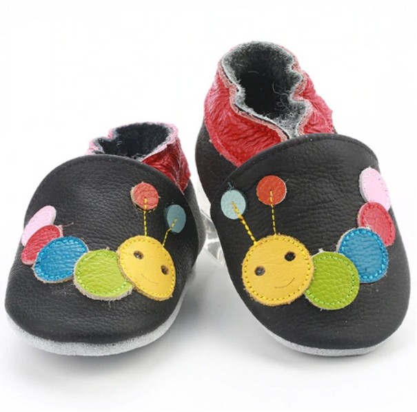 Children's Leather Booties with Animals black 6-12 months