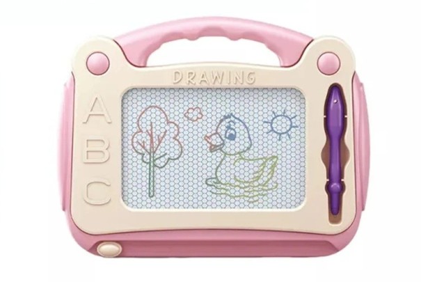 Children's Magnetic Drawing Board 21 x 16.5 cm with 4 Basic Colours for Drawing, Playing and Creativity Development pink
