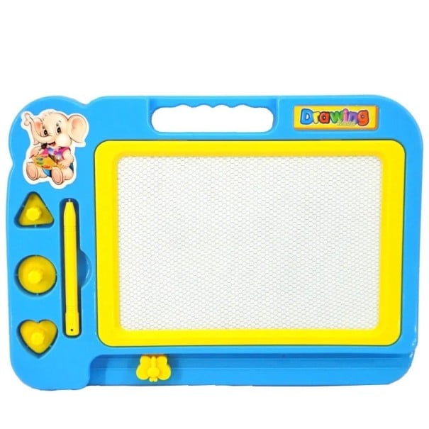 Children's Magnetic Drawing Board 27 x 20 cm with Pencil and 3 Magnets Heart Circle Triangle Creative Toy Drawing blue