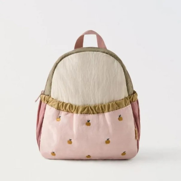 Children's Mini Backpack 27 x 22 x 10 cm Embroidered Nursery Rucksack Brown-Pink with Mini Apples Adjustable Shoulder Straps 1