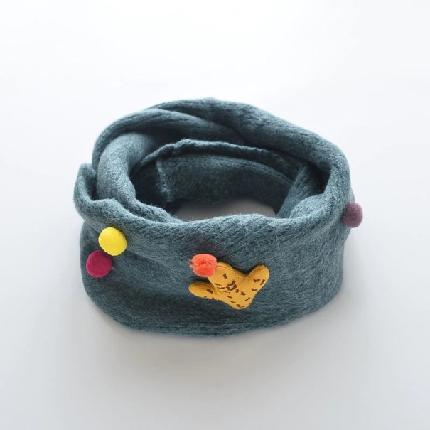 Children's Neck Warmer with Pom Poms and Airplane J3235 blue