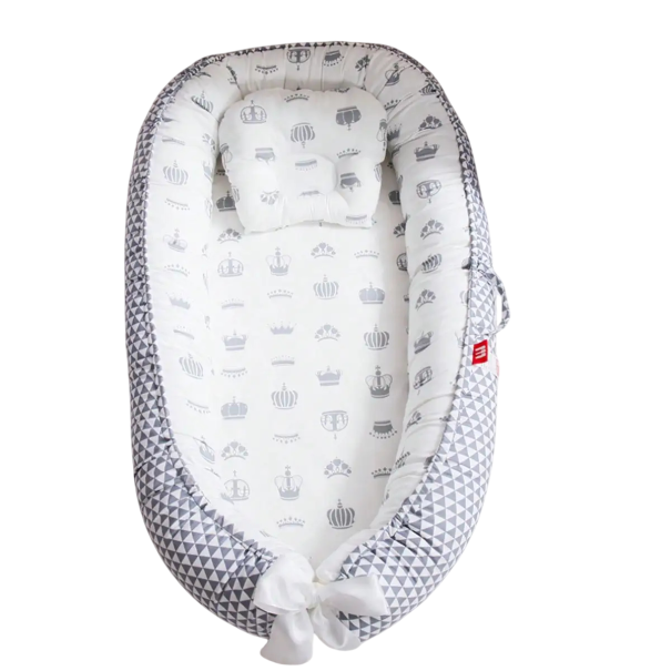 Children's Nest 88 x 53 x 30 x 68 cm Grey Cotton Cradle for Newborns Portable Nest with Crown Pattern 1