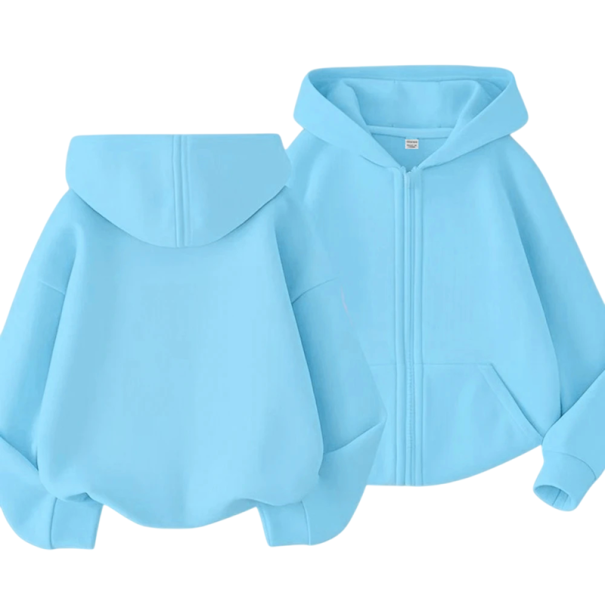 Children's Plain Zip-Up Hoodie with Pockets for Boys and Girls light blue 10