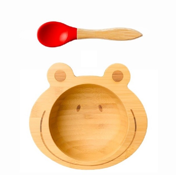 Children's Plate with Spoon Frog red