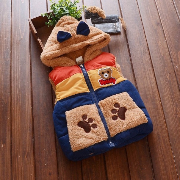 Children's Quilted Gilet with Teddy Bear dark blue 9-12 months