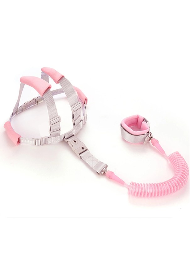 Children's Safety Harness with Wrist Strap and 2m Spring Leash Adjustable Straps for Walks Shopping and Travel pink