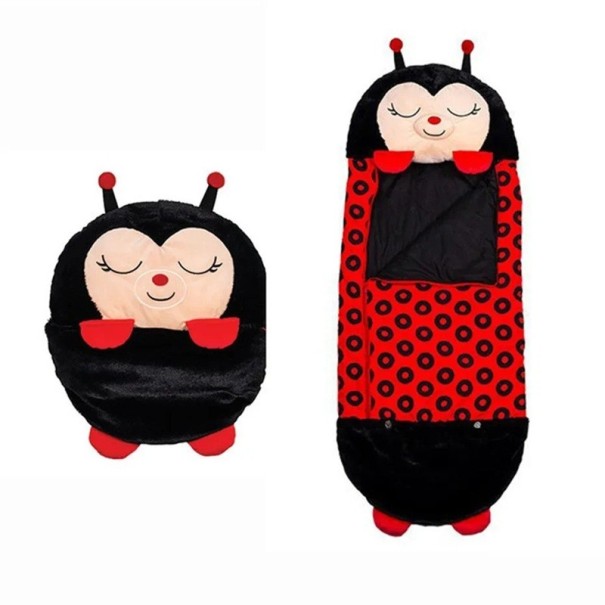 Children's Sleeping Bag 160x60 cm, Red with Ladybird Design, Zip Fastening, Built-in Pillow, Practical Handle, Portable and Fun 1