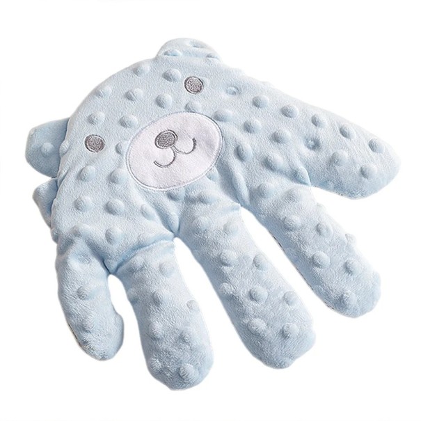 Children's Soothing Pillow 26 x 24 cm Bear Shape Pressure Aid for Toddlers with Hands and Remote Control Cotton Polyester blue