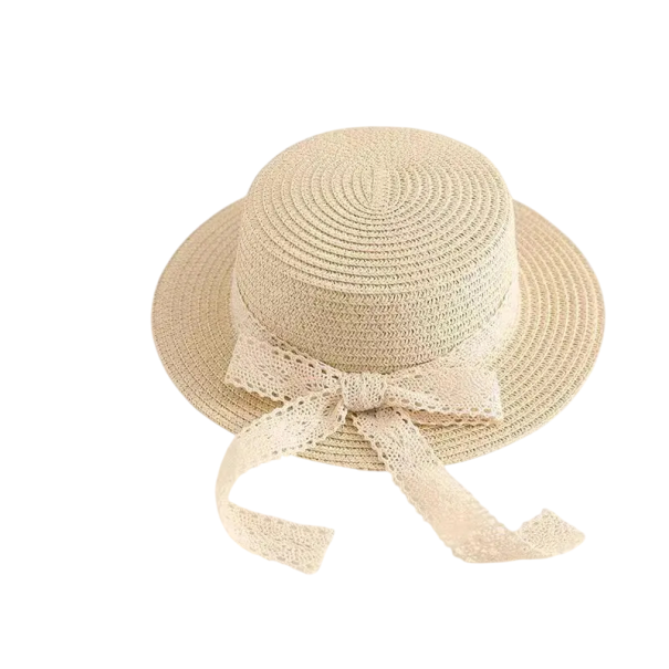 Children's Straw Hat with Bow Head Circumference 50–52 cm Summer Hat for Girls Aged 2–6 Lightweight Polyester Sun Hat beige