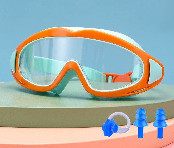 Children's Swimming Goggles 16 × 6.5 cm Plastic and Silicone Comfortable Waterproof Goggles for Swimming in the Pool for Children orange