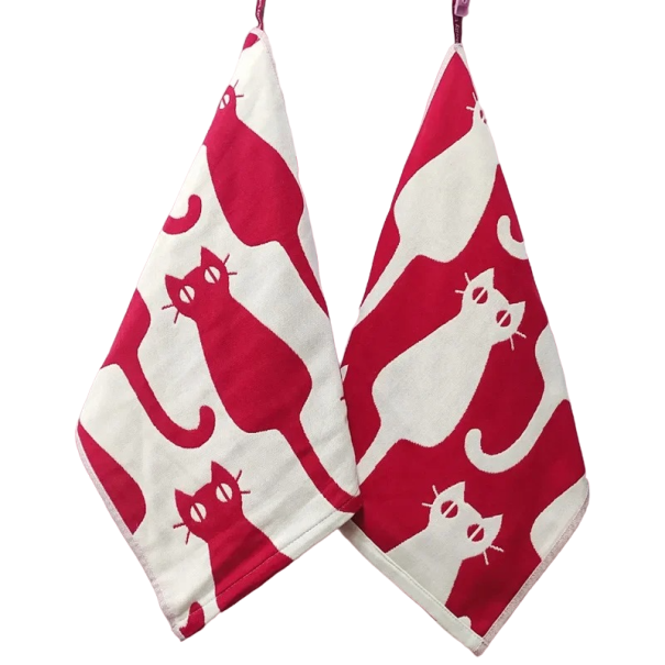 Children's Towel with Cat Print Cotton Towel for Kids Reversible Towel for Kids with Loop 35 x 40 cm pink