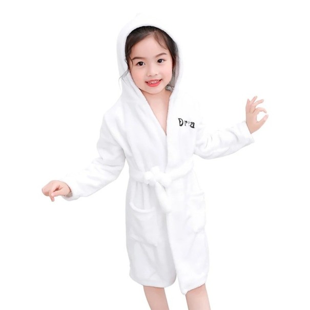 Children's Unisex Plush Robe with Drawstring Polyester Plain with Dream Print Soft Warm Robe white 10