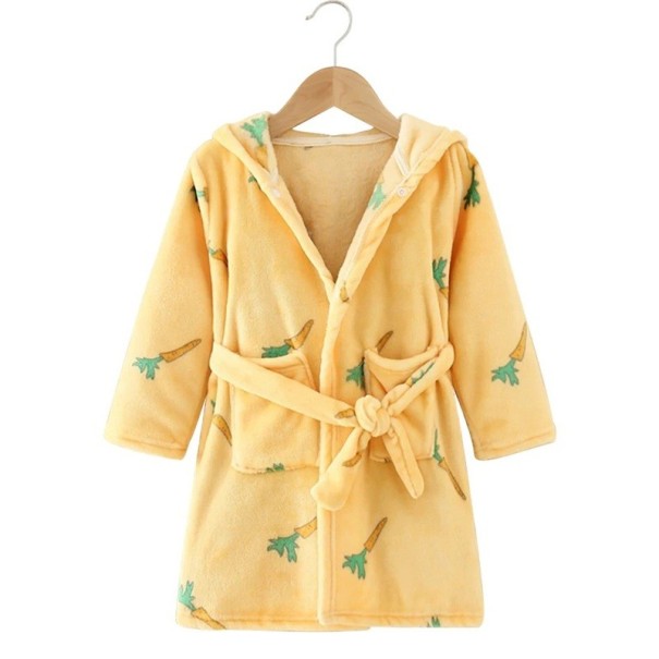 Children's Unisex Plush Robe with Tie Polyester Yellow with Carrot Print Soft Warm Robe 10
