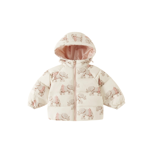 Children's Unisex Winter Jacket with Elephant Design Zip-up Hood Warm Polyester Fibre Lightweight Warm Quilted Winter Jacket for Boys and Girls Everyday Wear 4