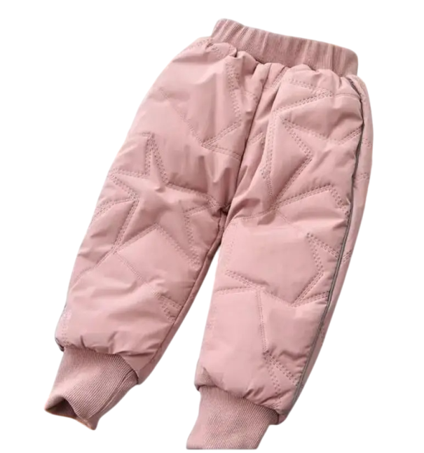 Children's Waterproof Winter Trousers Unisex Warm Cotton-Cashmere Trousers with Star Pattern Elastic Waist Comfortable Winter Clothing for Outdoors pink 9-12 months
