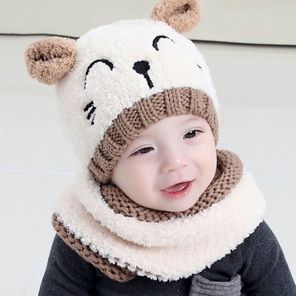 Children's Winter Hat and Neck Warmer A398 Beige